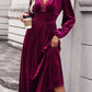 Lace Detail V-Neck Balloon Sleeve Midi Dress