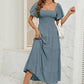 Smocked Square Neck Puff Sleeve Dress