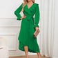 Surplice Tie Front Flounce Sleeve Dress