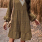Lace Trim V-Neck Long Sleeve Dress