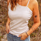 Asymmetrical Neck Sleeveless Waffle-Knit Tank