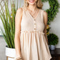 Decorative Button V-Neck Waffle-Knit Babydoll Tank