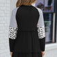 Frill Striped Leopard Round Neck Mini Dress