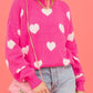 Heart Round Neck Dropped Shoulder Sweater