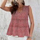 Printed Frill Trim V-Neck Blouse