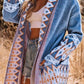 Plus Size Geometric  Open Front Cardigan with Pockets