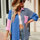 Color Block Button Up Collared Neck Shirt