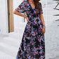 Smocked Floral V-Neck Short Sleeve Dress