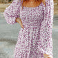 Smocked Floral Square Neck Balloon Sleeve Dress