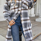 Plaid Button Up Collared Neck Coat with Pockets