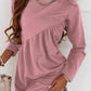 Ruched Round Neck Long Sleeve Dress