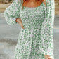 Smocked Floral Square Neck Balloon Sleeve Dress