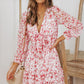 Floral Deep V Flounce Sleeve Mini Dress