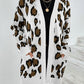 Leopard Open Front Dropped Shoulder Cardigan