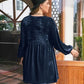 Plus Size Lace Detail V-Neck Balloon Sleeve Mini Dress