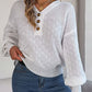 Half Button V-Neck Long Sleeve Sweater