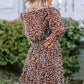 Printed Balloon Sleeve V-Neck Dress