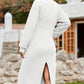 Half Zip Collared Neck Slit Midi Dress