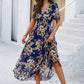 Smocked Floral V-Neck Short Sleeve Dress