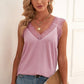 Swiss Dot Lace Trim V-Neck Tank