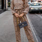 Leopard Tie Front Balloon Sleeve Jumpsuit