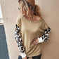 Leopard Round Neck Dropped Shoulder Sweater