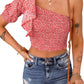 Ditsy Floral Ruffled One-Shoulder Smocked Top