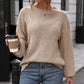 Eyelet Round Neck Long Sleeve Knit Top