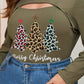 Plus Size Christmas Tree Graphic Cutout Round Neck Long Sleeve Blouse