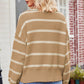 Striped Dropped Shoulder Notched Neck Knit Top