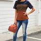Color Block Spliced Lace Buttoned Tee
