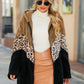 Leopard Color Block Hooded Teddy Jacket
