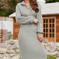 Half Zip Collared Neck Slit Midi Dress