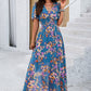 Smocked Floral V-Neck Short Sleeve Dress
