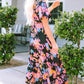 Printed V-Neck Short Sleeve Maxi Dress