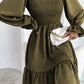 Smocked Square Neck Flounce Sleeve Mini Dress