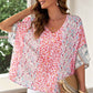 Mixed Print V-Neck Blouse