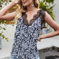 Leopard Spliced Lace Scalloped Tank