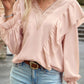 Crochet V-Neck Ruffle Trim Blouse