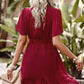 Round Neck Flutter Sleeve Belted Dress