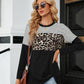 Color Block Round Neck Long Sleeve Blouse