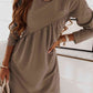 Ruched Round Neck Long Sleeve Dress