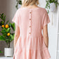 Waffle-Knit Buttoned Ruffle Hem Top