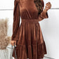 Smocked Long Sleeve Ruffle Hem Dress