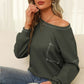Contrast Stitching Waffle-Knit Round Neck Blouse