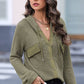 Waffle-Knit Button Up Drawstring Hoodie