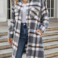 Plaid Button Up Collared Neck Coat with Pockets