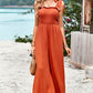 Frill Trim Tie Shoulder Wide Leg Jumpsuit with Pockets