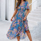 Smocked Floral V-Neck Short Sleeve Dress