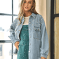 Collared Neck Raw Hem Dropped Shoulder Denim Jacket